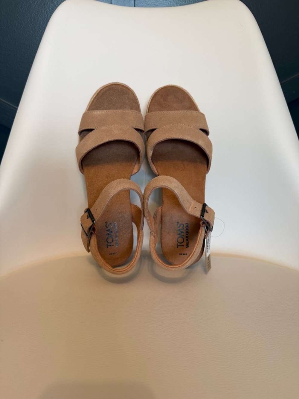 ☀️🌊Tom’s Audrey Suede Espadrille Wedge Platform Sandals in Tan - Picture 4 of 7